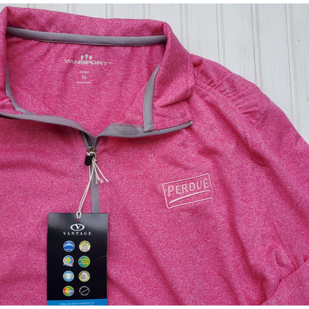 Vansport Vantage Womens‎ Pink Heather Quarter Zip Pullover Perdue Logo NWT LG